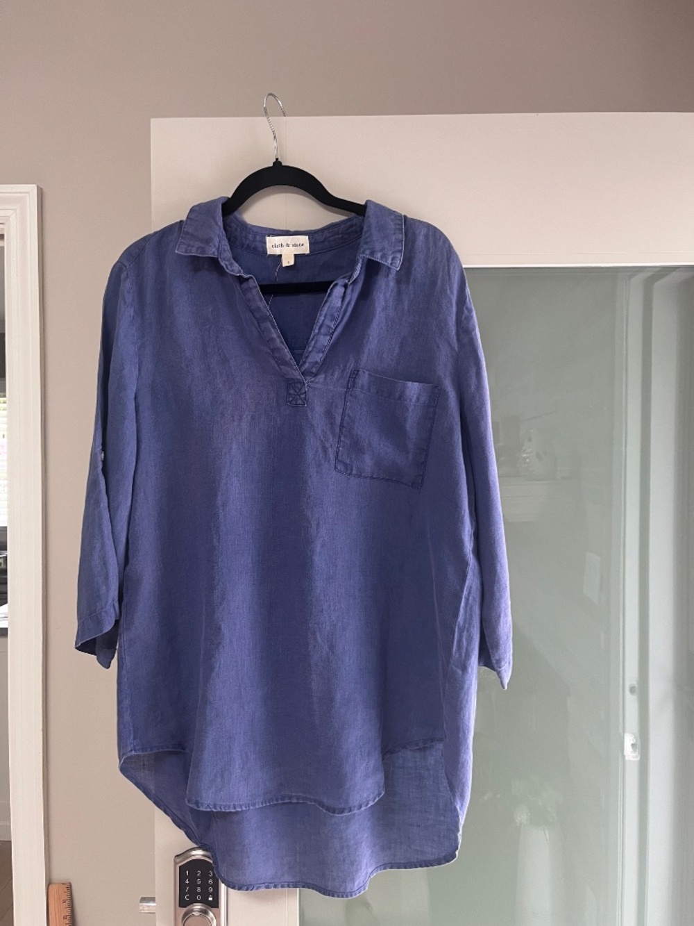 Cloth & Stone 100% Linen Lagenlook V-Neck  Roll Tab Sleeve Shirt Womens Large
